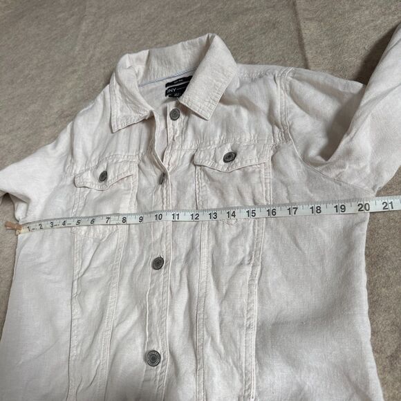 JNY ivory 100% linen lightweight trucker jacket women’s S neutral minimalist - Picture 5 of 6